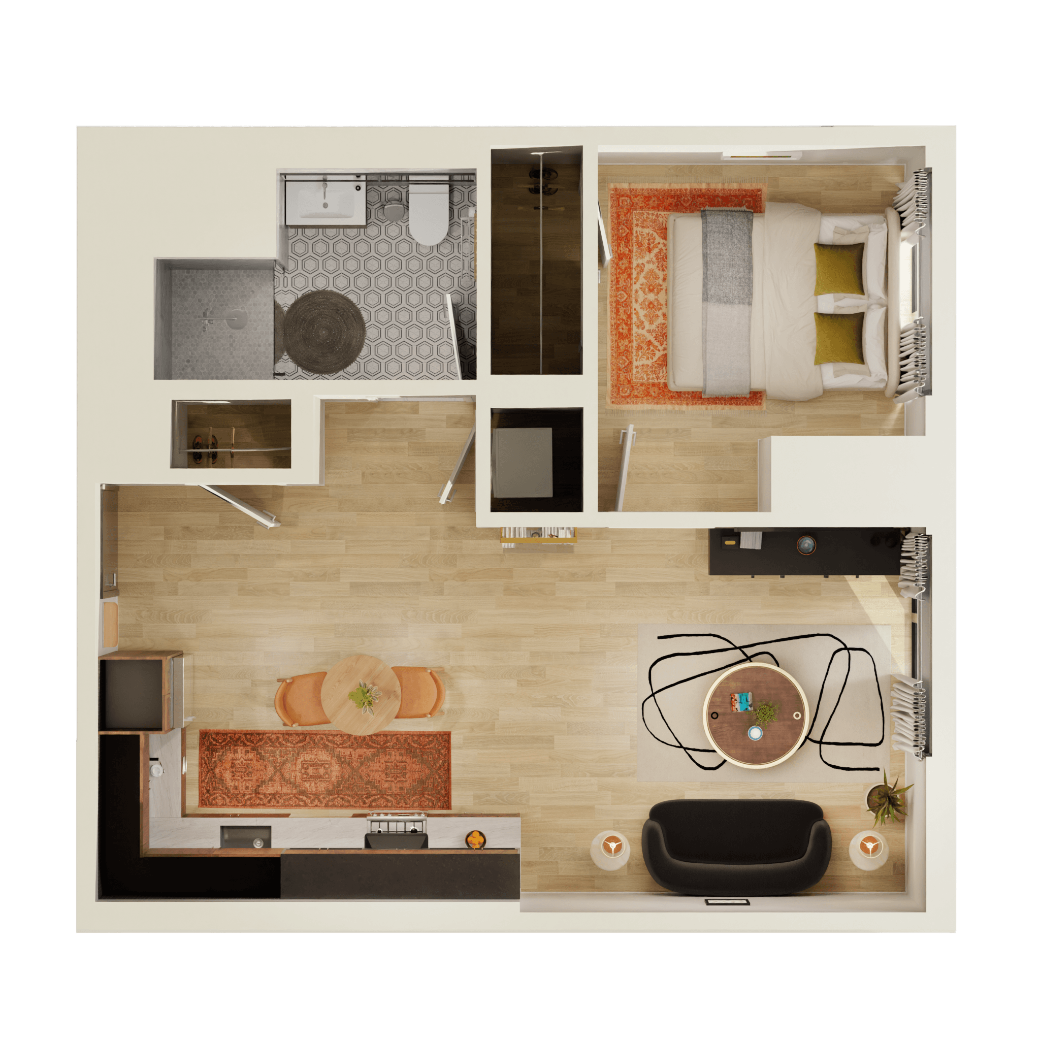 3D Floorplan image of apartment 26D